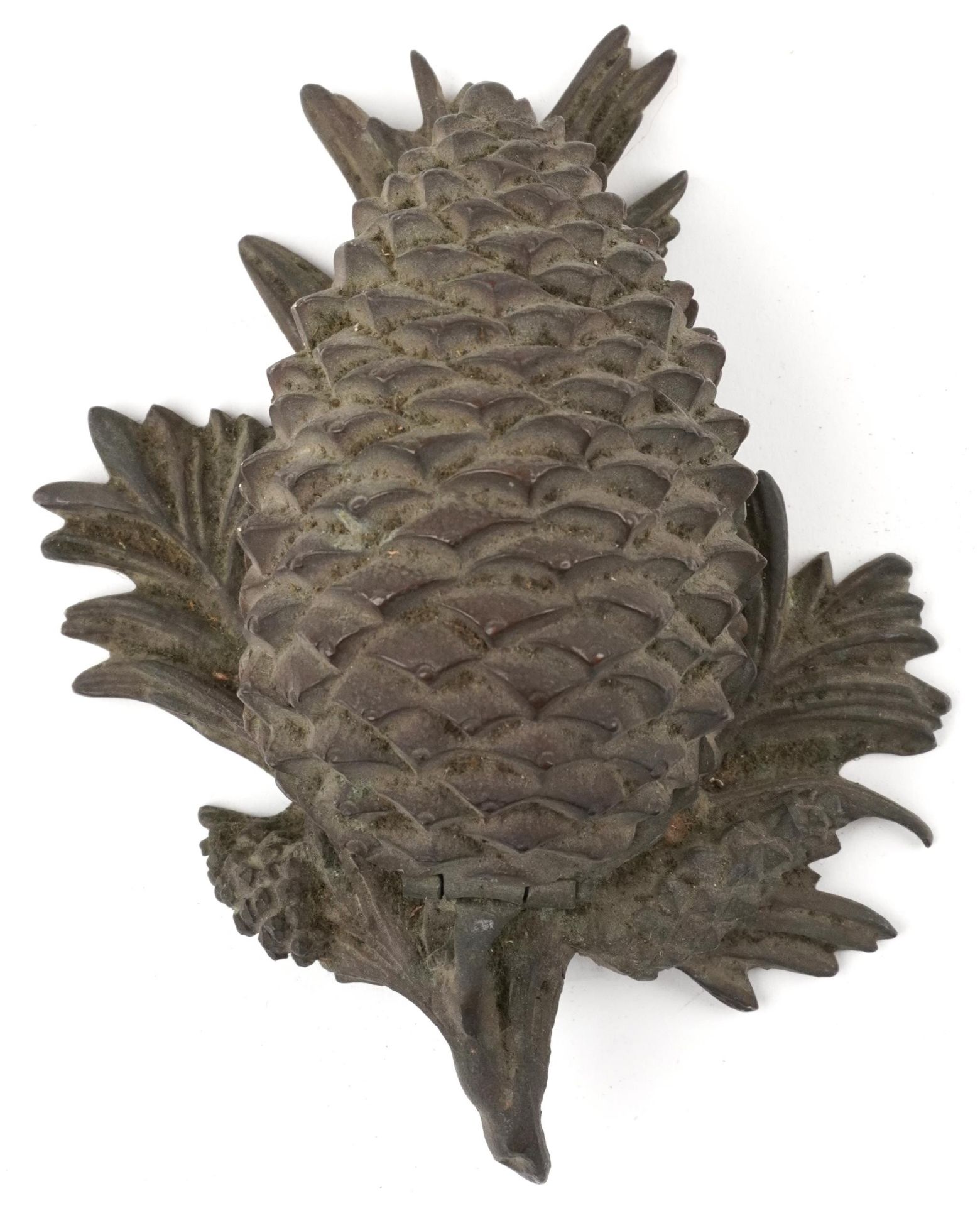 19th century French patinated bronze desk inkwell in the form of a pinecone, 15.5cm in length - Image 4 of 5