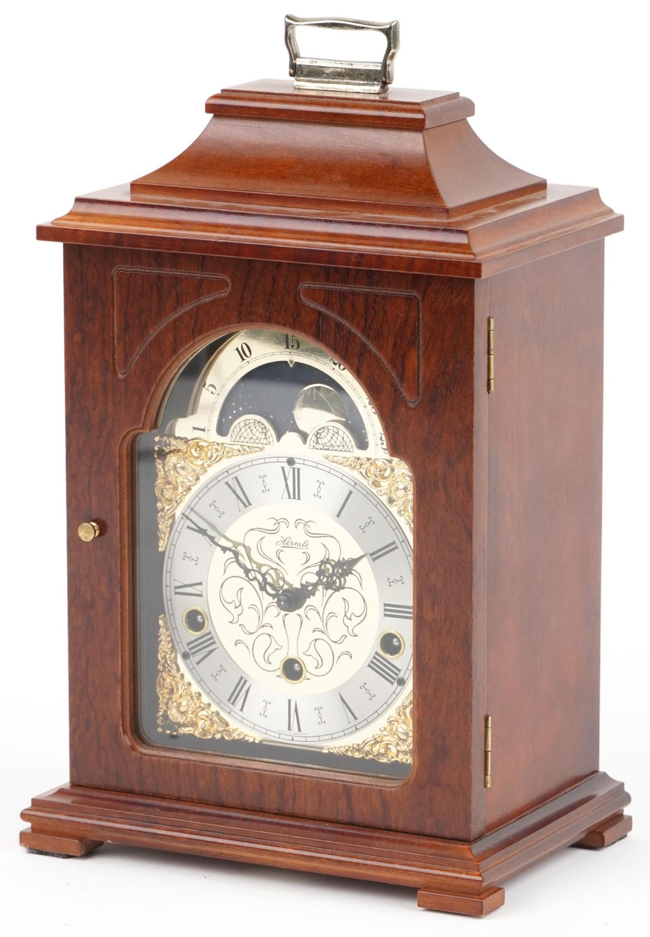 Franz Hermle, German mahogany bracket clock with Westminster chime striking on eight rods and moon