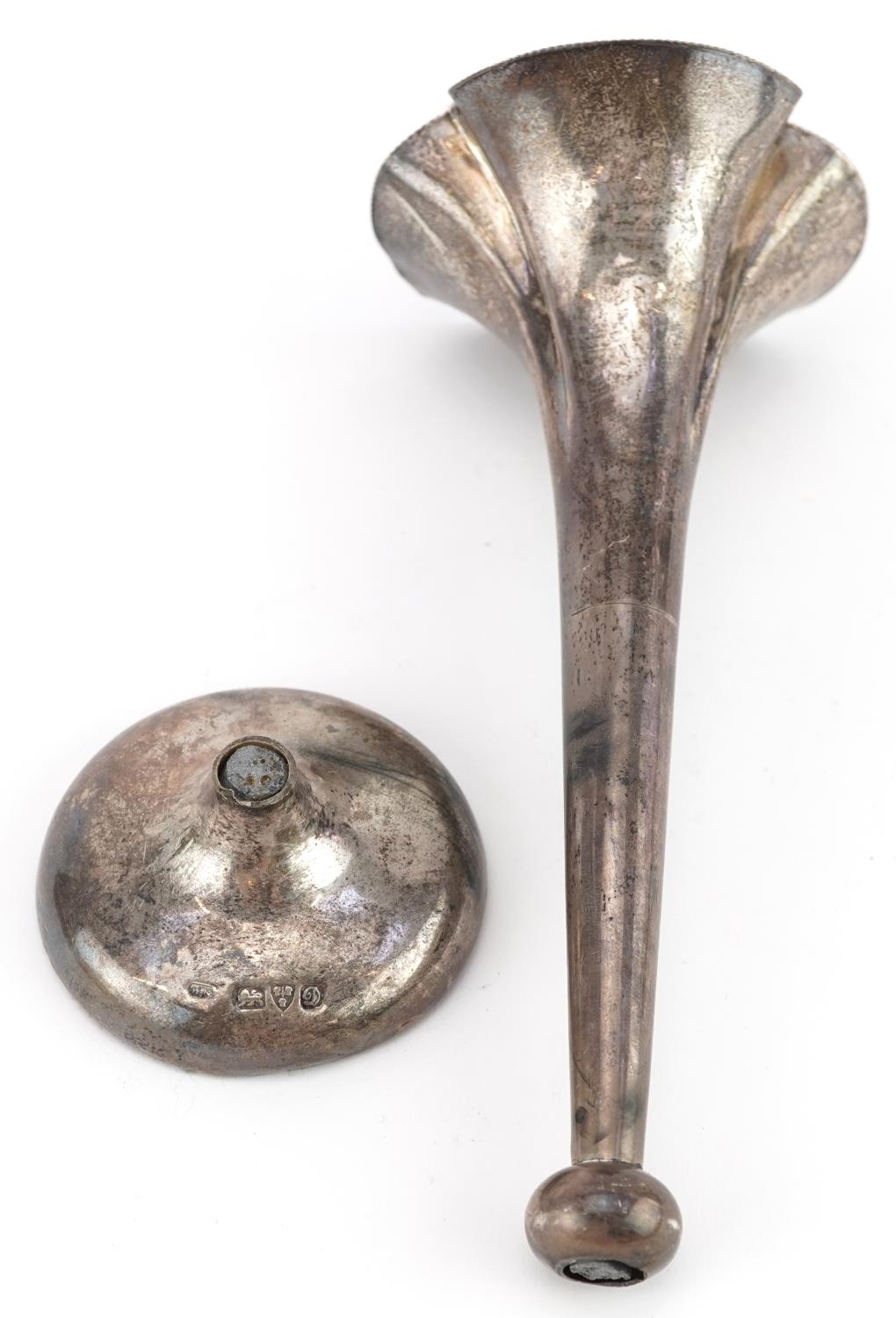 Silver objects comprising seven teaspoons, napkin ring, sugar tongs and bud vase, the largest 19.5cm - Image 8 of 8