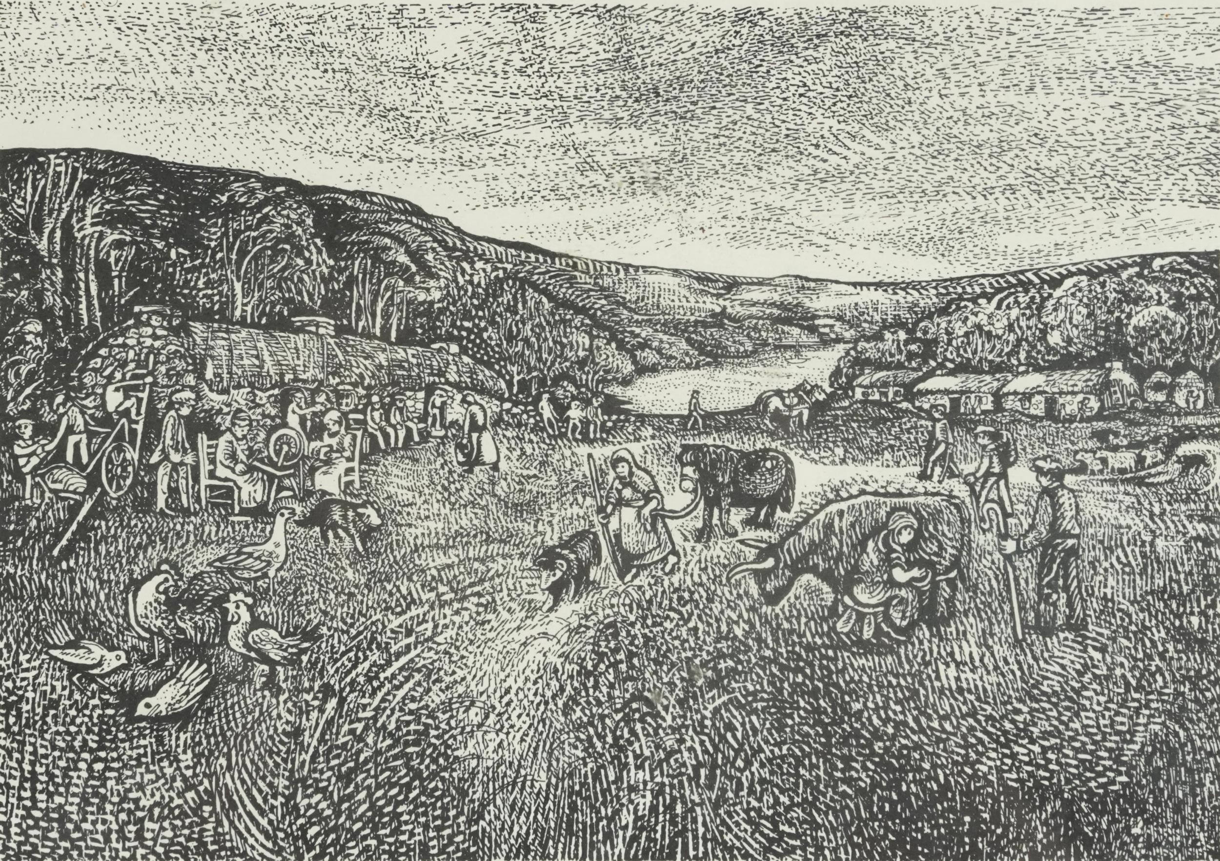 Edna Whyte - Highland Life, four pencil signed woodcuts, framed and glazed, each 30cm x 23cm - Image 12 of 20