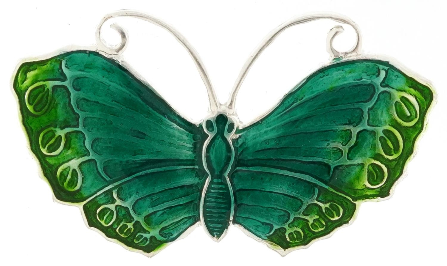 Sterling silver and enamel brooch in the form of a butterfly, 5.2cm wide, 13.5g