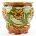 Mintons Secessionist jardiniere hand painted and tubelined with stylised flower heads and foliage,