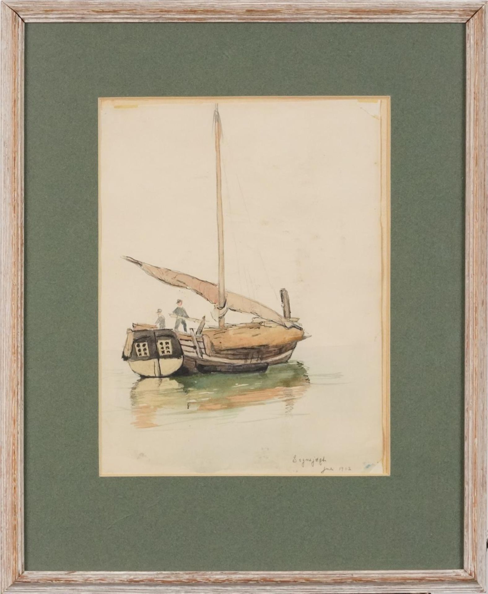 Attributed to Hans Dahl - Fishing boat, early 20th century Norwegian school pencil and - Bild 2 aus 4