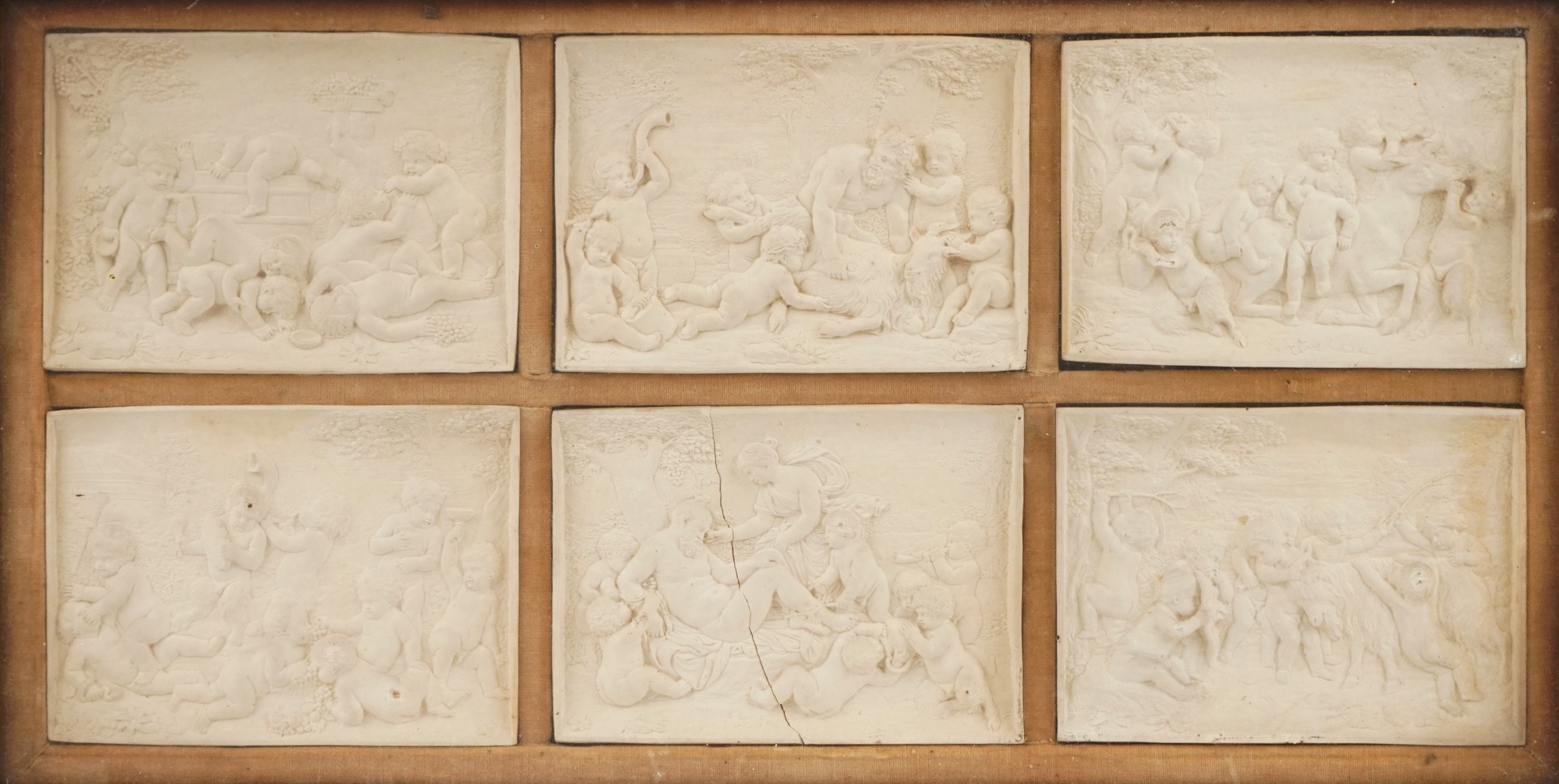 Set of six 19th century Grand Tour classical Bacchanalian panels housed in a glazed framed - Image 3 of 10