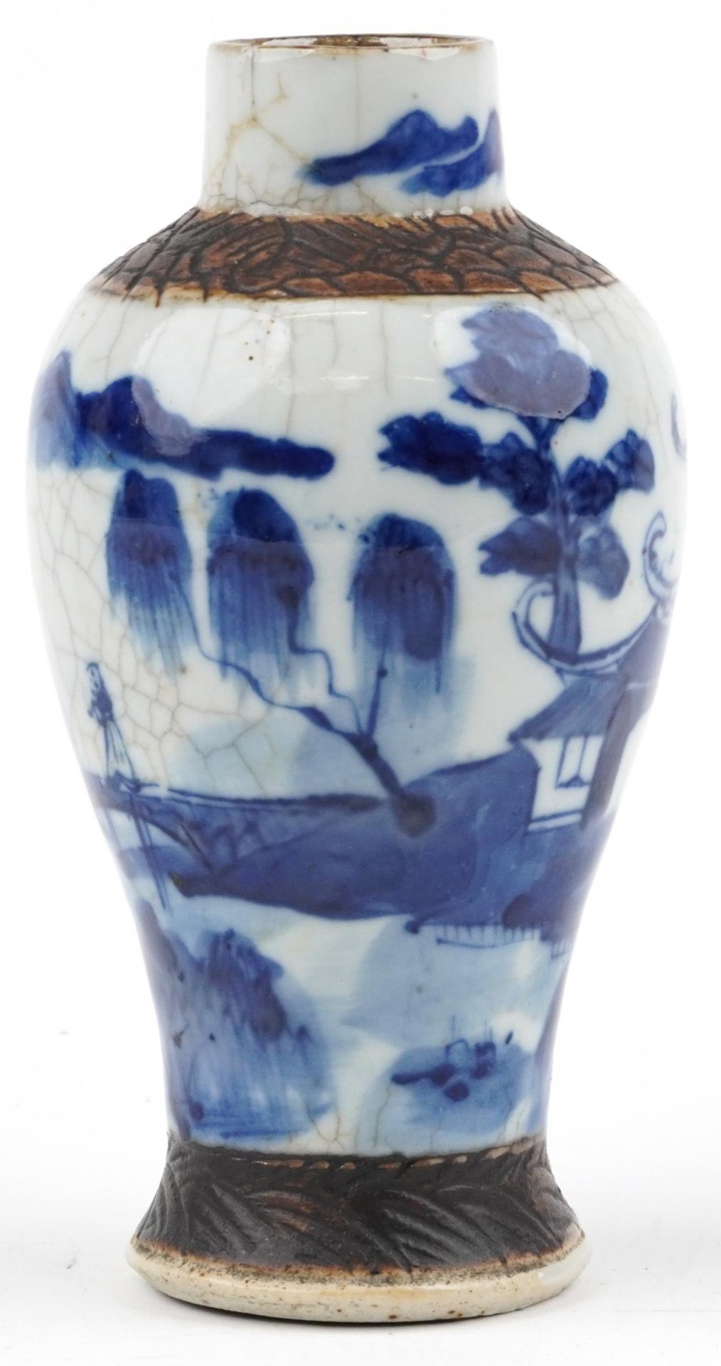 Chinese blue and white crackle glazed porcelain baluster vase hand painted with figures beside - Image 4 of 7