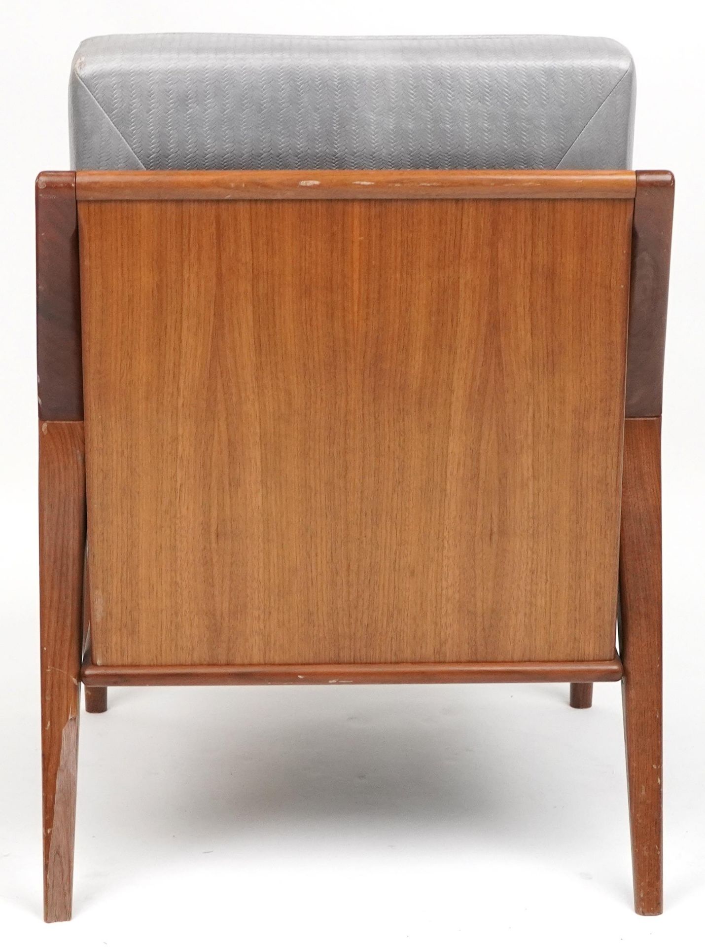 Scandinavian design hardwood lounge chair having a bluish grey upholstered back and seat, 86cm H x - Bild 4 aus 4