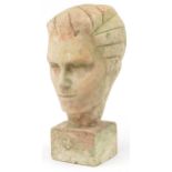 Mid century style stoneware bust of a young gentleman, 37cm high
