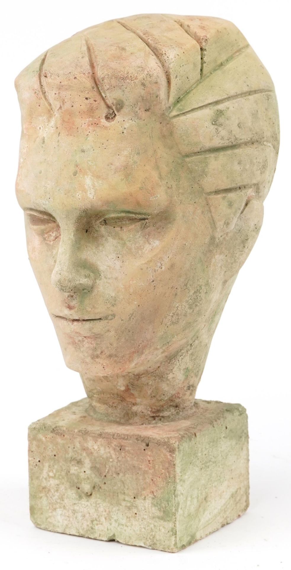 Mid century style stoneware bust of a young gentleman, 37cm high