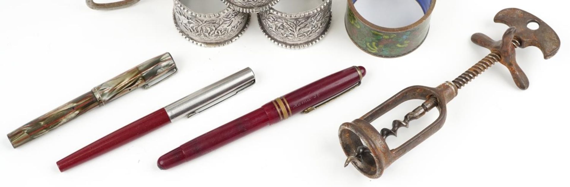 19th century and later sundry items including three Anglo Indian white metal napkin rings embossed - Bild 3 aus 4