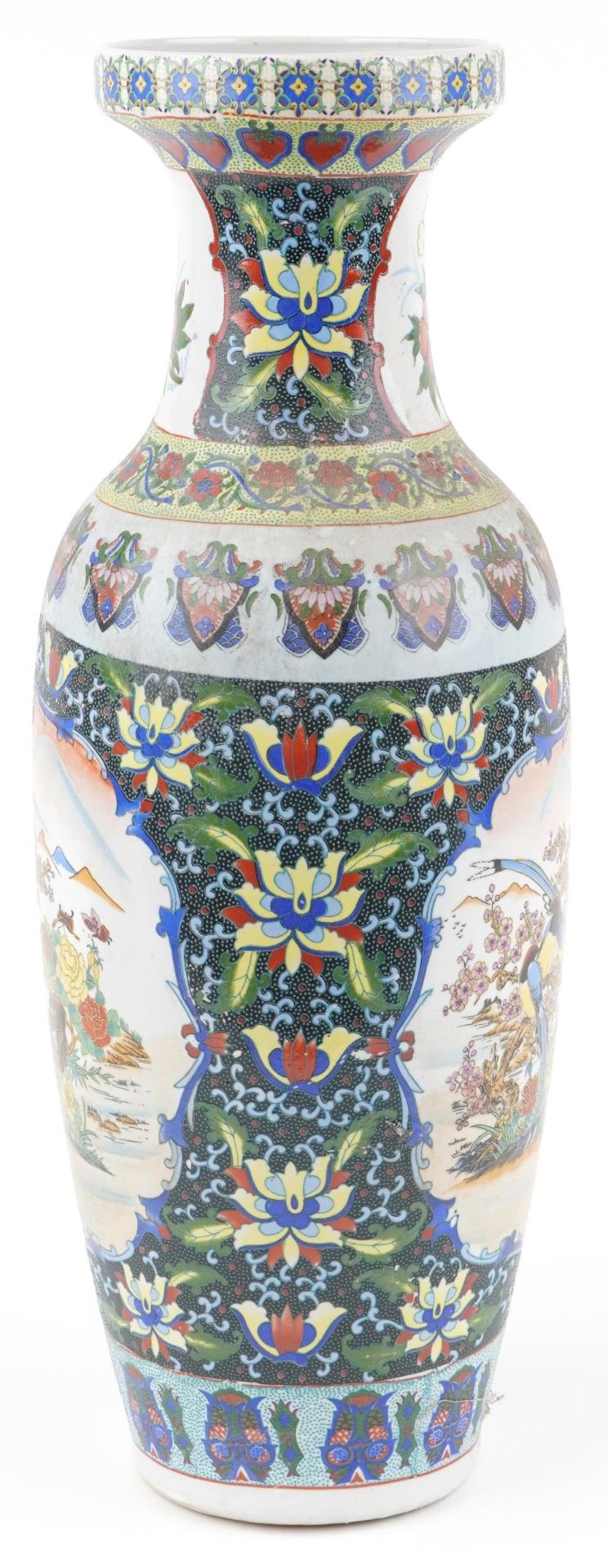 Large Chinese porcelain vase decorated with birds of paradise amongst flowers in landscapes, 62cm - Bild 4 aus 6