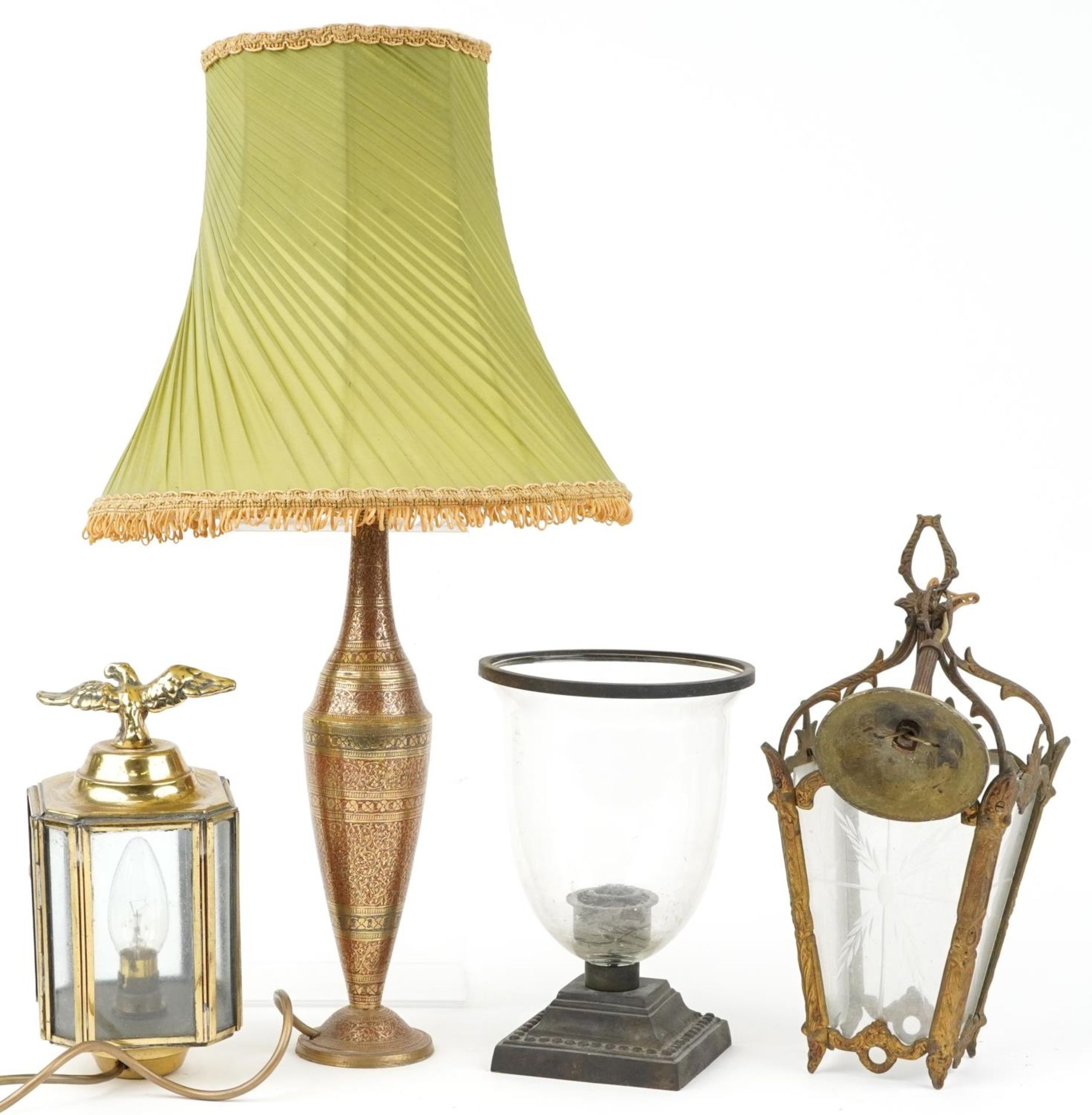 Early 20th century and later lighting including French style gilt metal light pendant with etched - Bild 2 aus 2