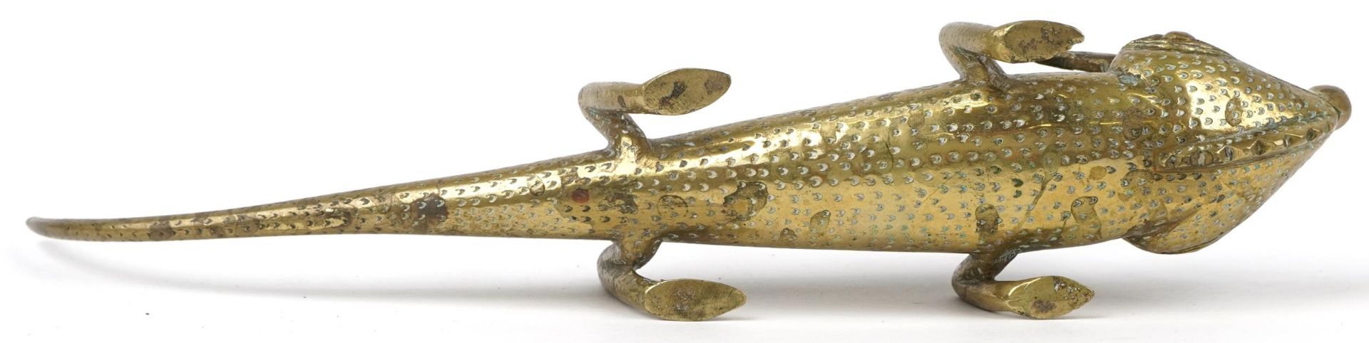 Antique Asian brass chameleon, possibly Indian, 28cm in length - Image 3 of 3