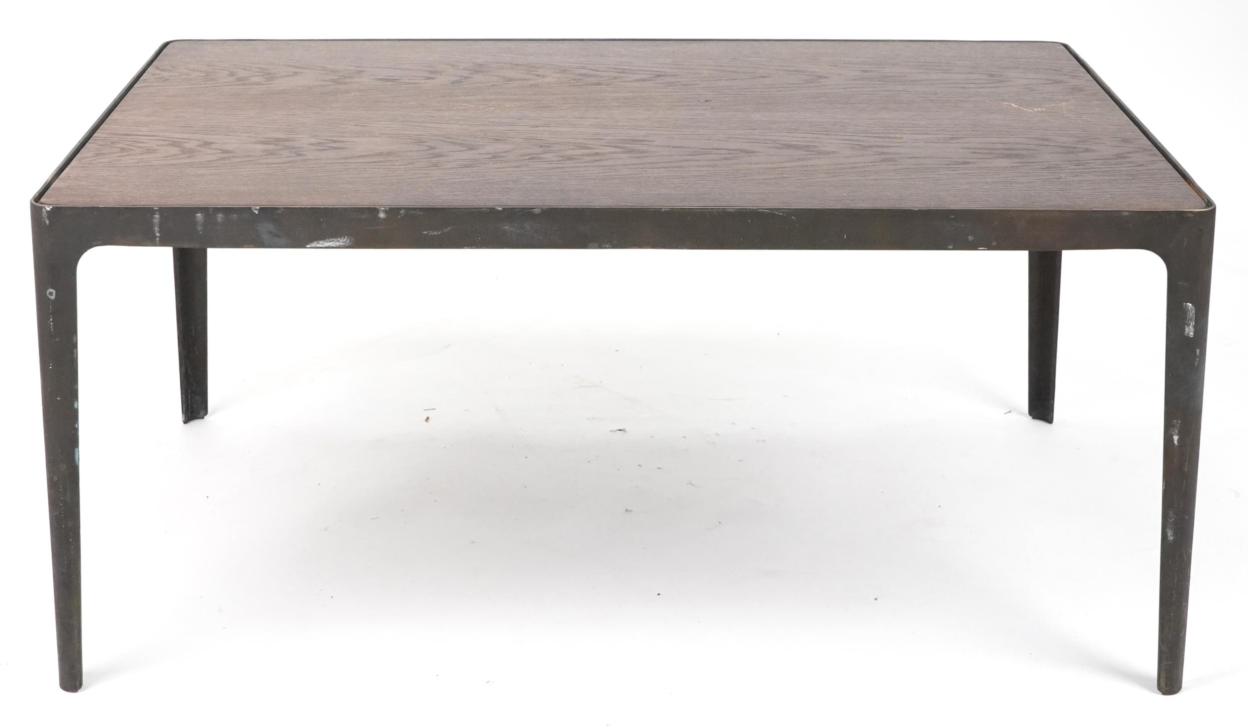 Industrial painted metal and hardwood rectangular coffee table, 45cm H x 100cm W x 70cm D - Image 4 of 4