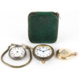 Two gentlemen's pocket watches and an eight day travel pocket watch including a Victorian silver