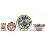 Turkish Kutahya wall plate hand painted with flowers and ceramics from Azerbaijan comprising bowl,