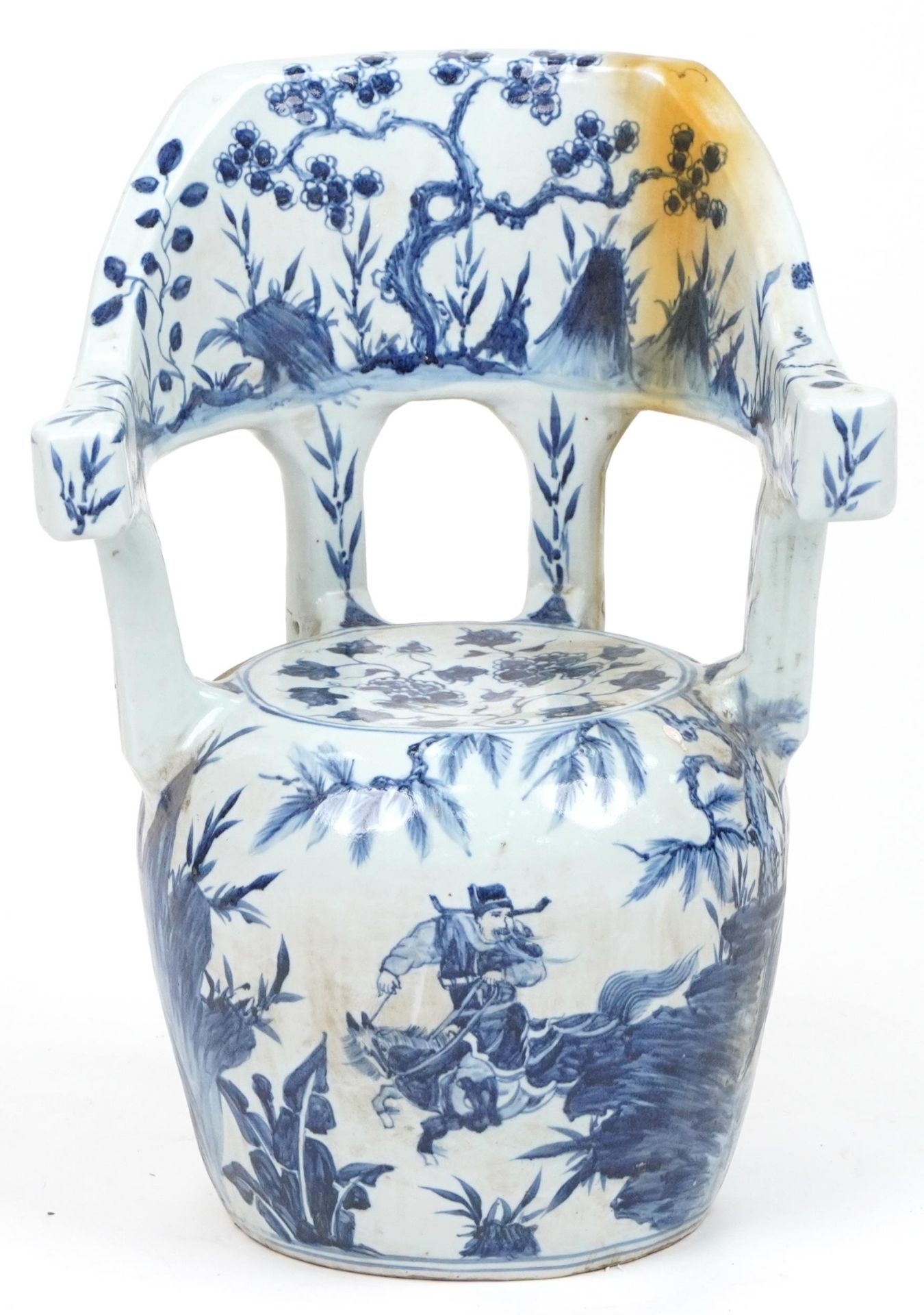 Chinese blue and white porcelain garden seat hand painted with flowers, 65cm high - Image 2 of 7