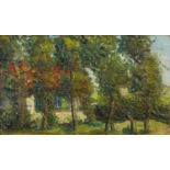 Woodland, Impressionist impasto oil on board bearing an indistinct signature, possibly D H W