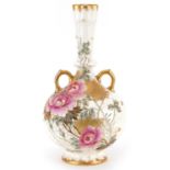 Bonn, 19th century German porcelain vase with twin handles hand painted and gilded with flowers,