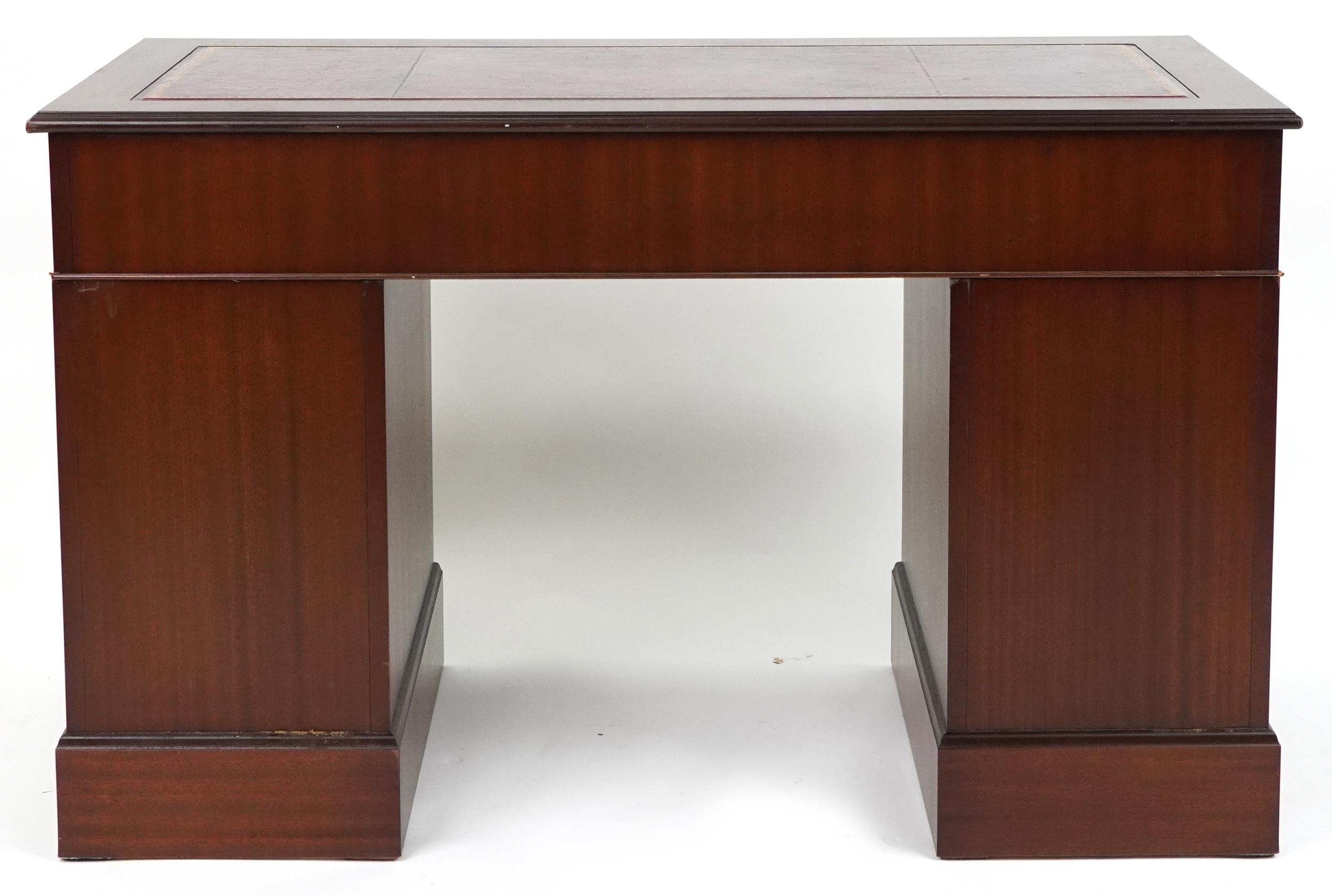 Mahogany twin pedestal desk with red tooled leather insert fitted with an arrangement of nine - Image 3 of 3