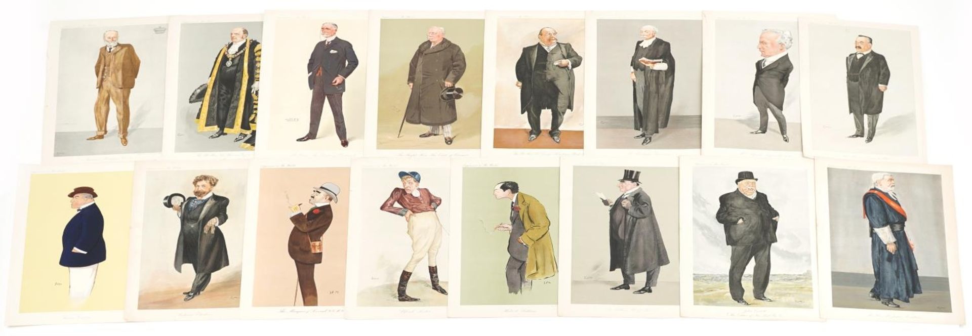 Fifteen vintage spy cartoon prints including examples entitled The Right Honourable Sir Thomas