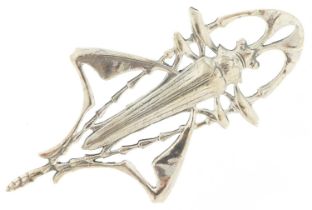 Egyptian Revival sterling silver brooch in the form of a locust, 9cm high, 17.5g