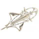 Egyptian Revival sterling silver brooch in the form of a locust, 9cm high, 17.5g