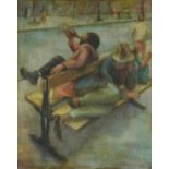 Attributed to Norman Cornish - Street life, post-war British oil on canvas, inscribed verso, framed,