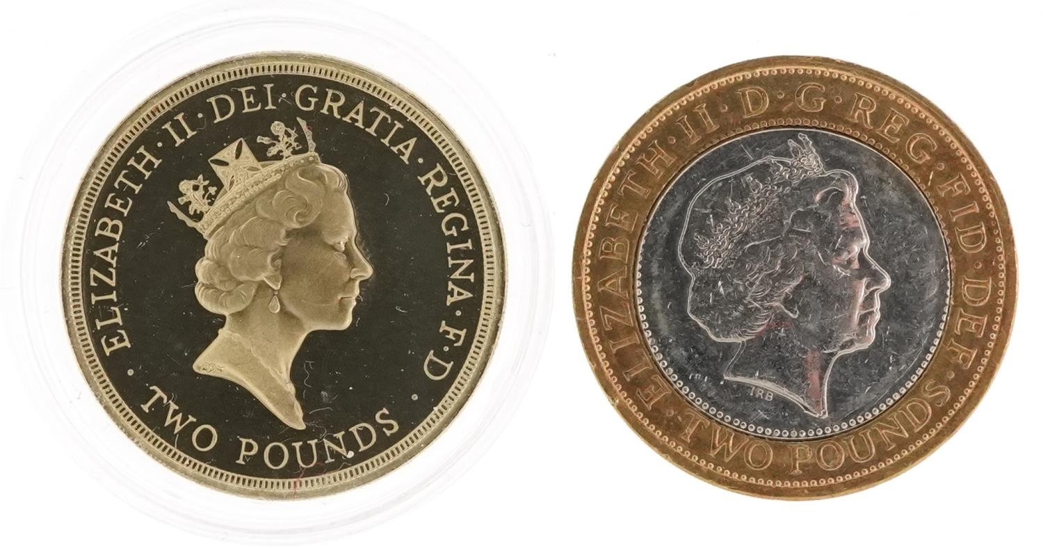 Two Elizabeth II two pound coins comprising 2013 Bi Metallic Anniversary of The Guinea with seven - Image 2 of 2