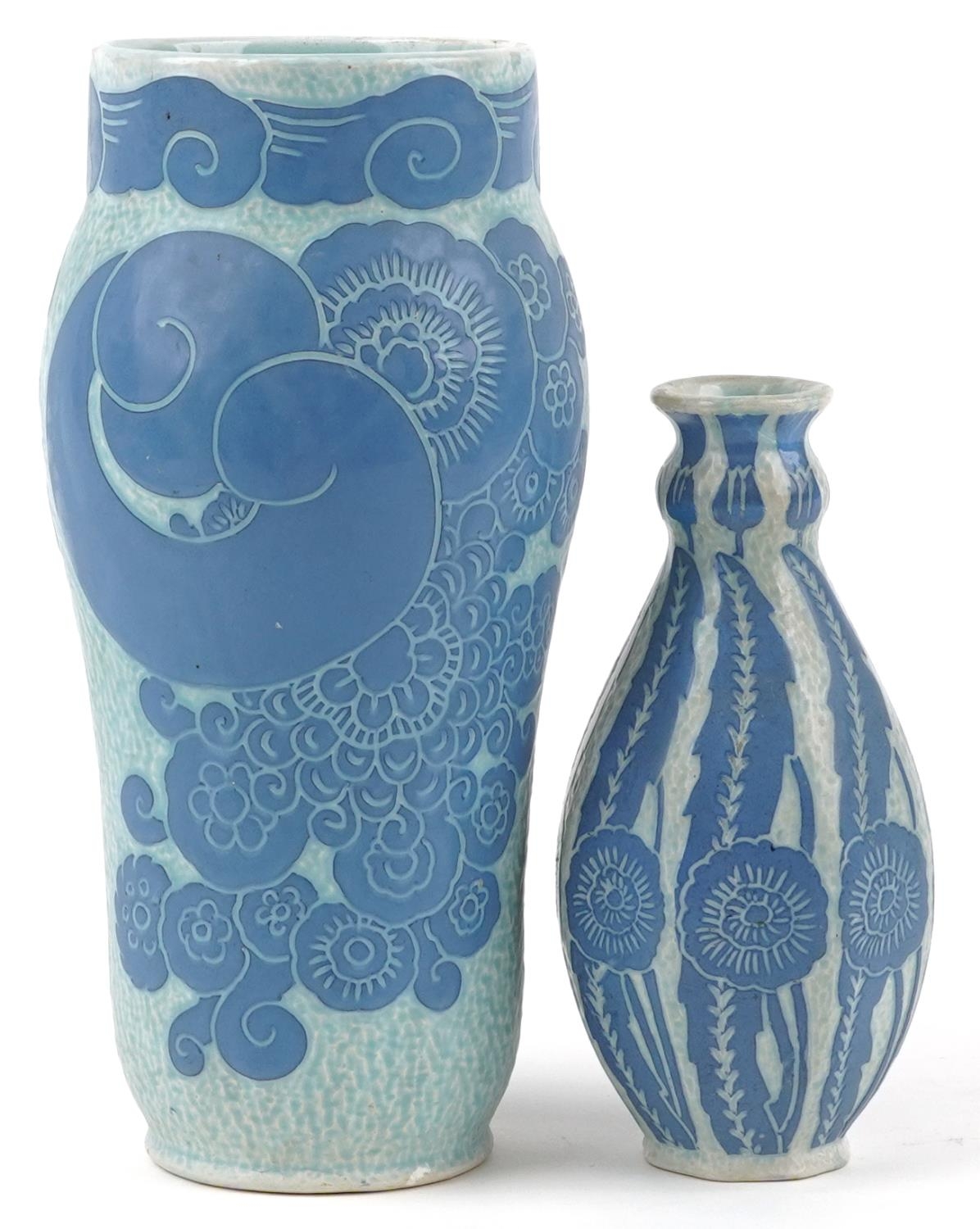 Gustavsberg, two Art Deco Swedish vases incised with stylised flowers, indistinct initials to the - Image 2 of 5