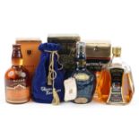 Three bottles of whisky with boxes comprising Chivas Brothers Royal Salute 21 Years Old, one litre