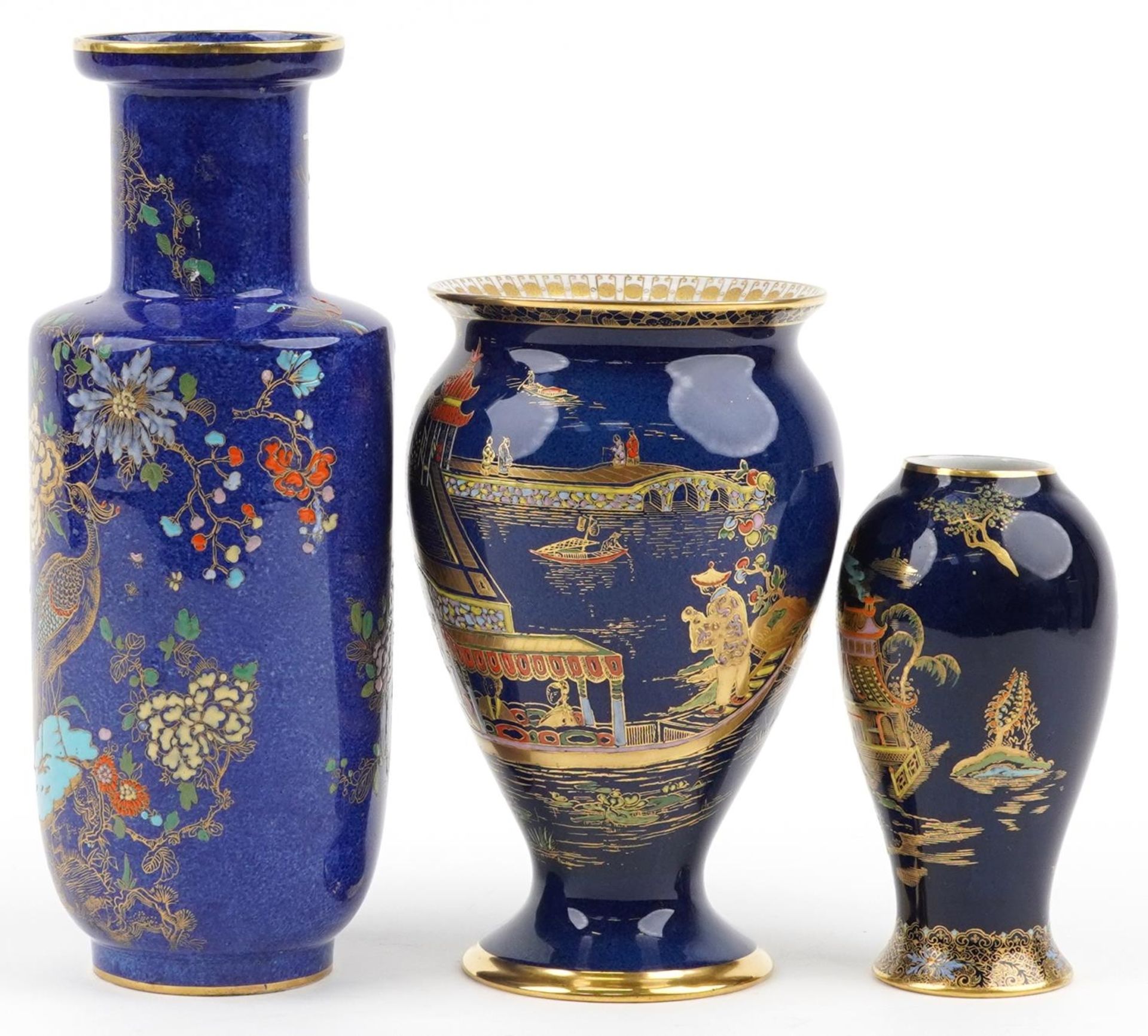 Three Carlton Ware vases including a Rouleau example decorated in the Kang He Rockery & Pheasant - Image 2 of 7
