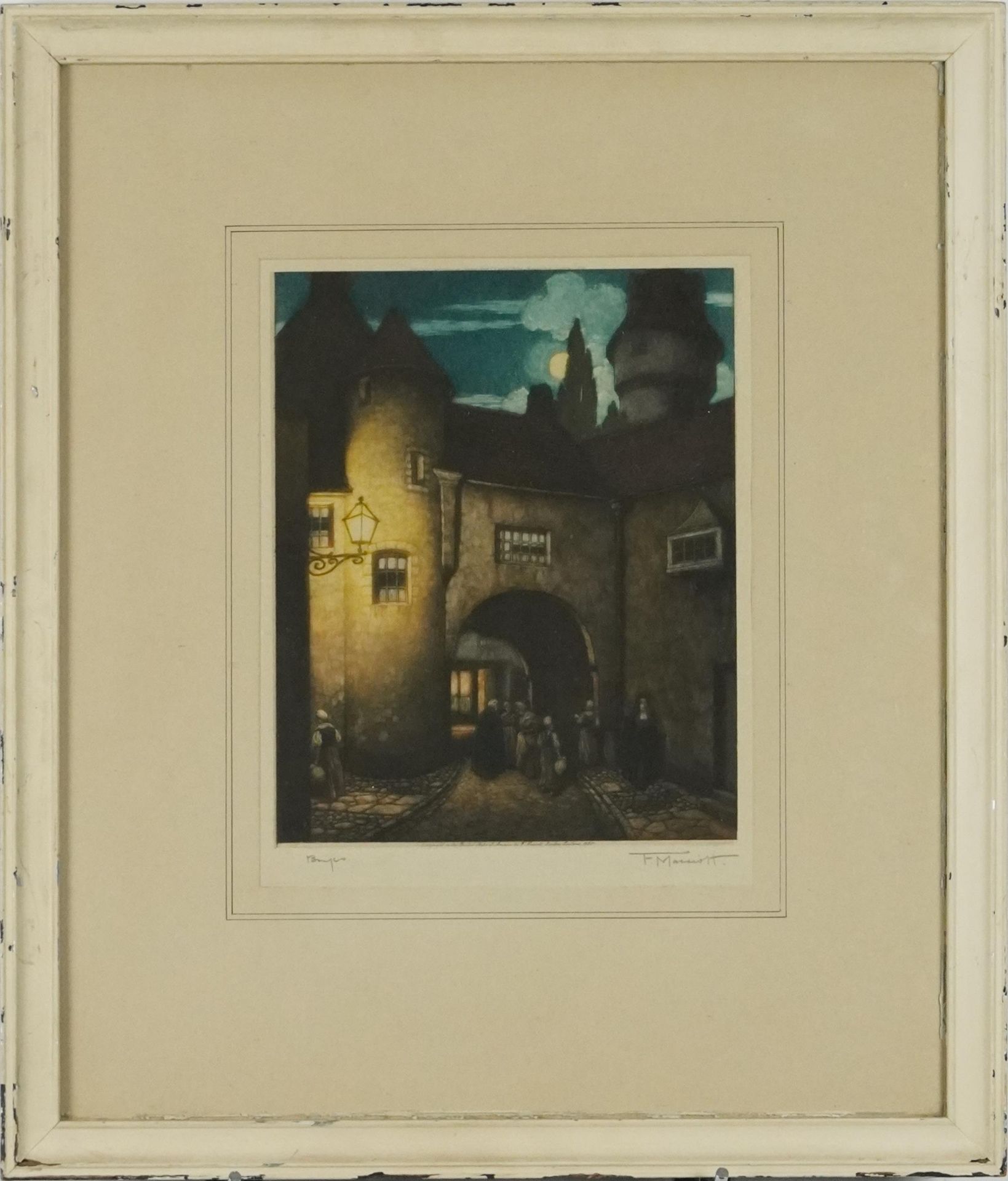 F Marriott - Venice and Bruges, matched pair of pencil signed hand coloured etchings, labels - Image 7 of 10