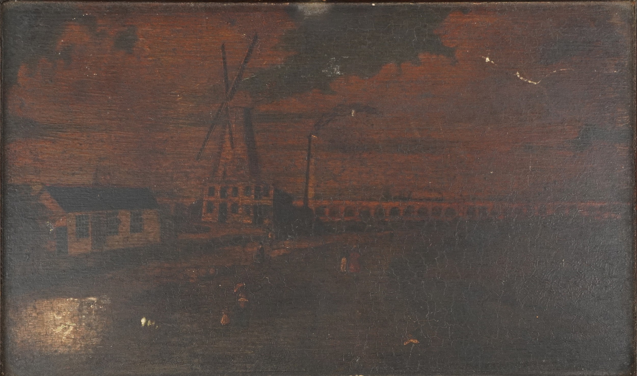 Staplecross Mill and the Old Cross Inn, Sussex, pair of 18th century English naive school oil on - Image 6 of 8