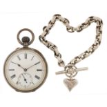 Continental silver gentlemen's open face pocket watch having enamelled and subsidiary dials with