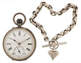 Continental silver gentlemen's open face pocket watch having enamelled and subsidiary dials with