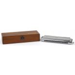 M Suzuki Professional model chromatic harmonica with fitted box, model SC-64, 21cm in length