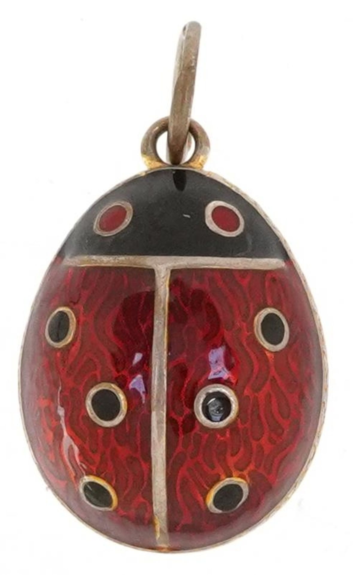 Silver gilt and guilloche enamel egg pendant in the form of a ladybird, impressed Russian marks to - Bild 2 aus 3