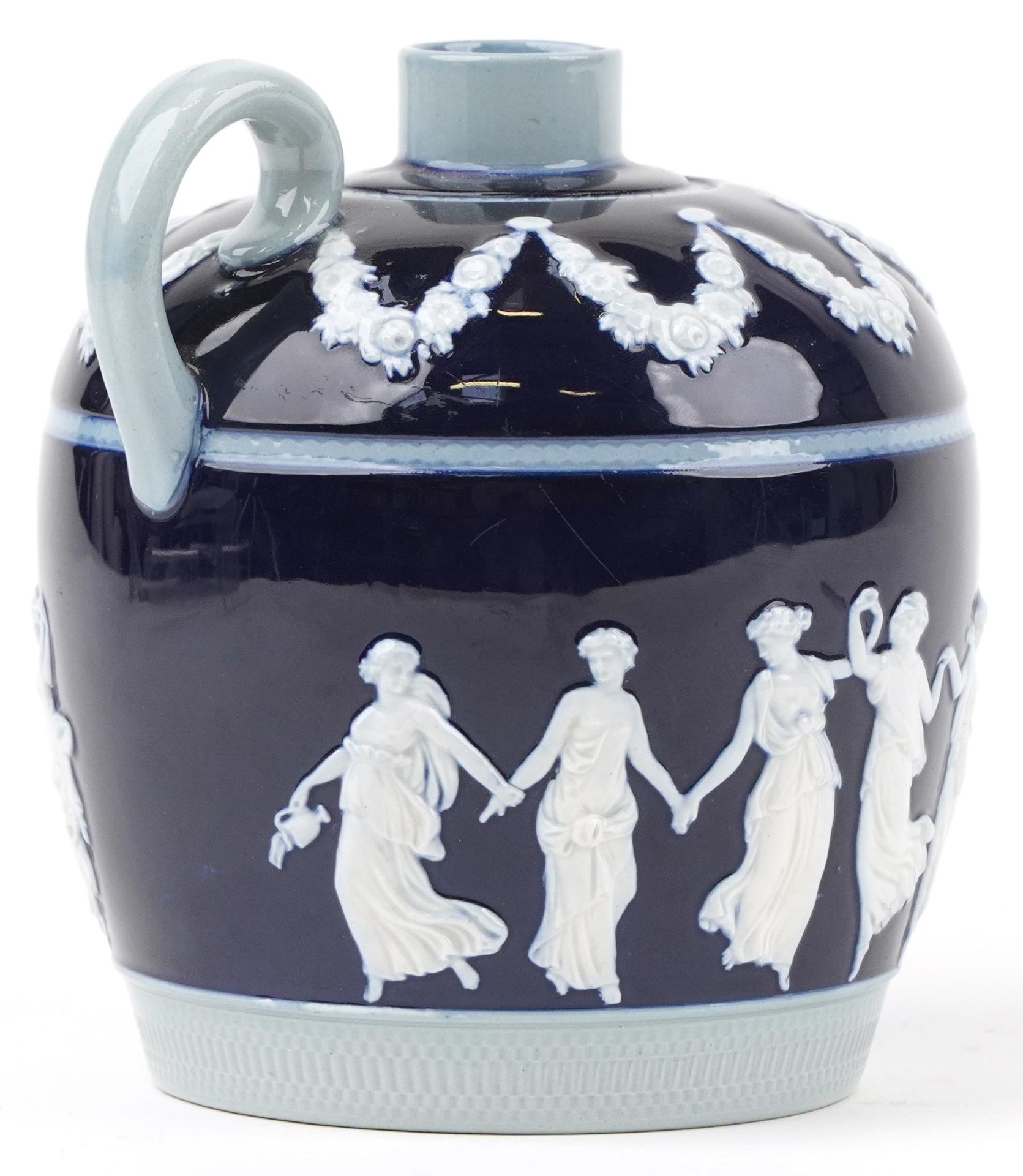 Victorian Copeland Jasperware style flagon decorated in low relief with a continuous band of - Image 2 of 4