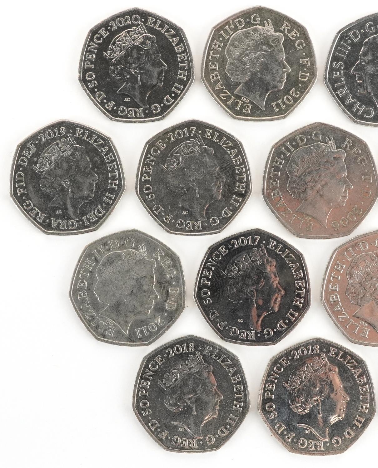 Twenty Elizabeth II fifty pence pieces, various designs including London 2012 Olympics and - Image 5 of 6
