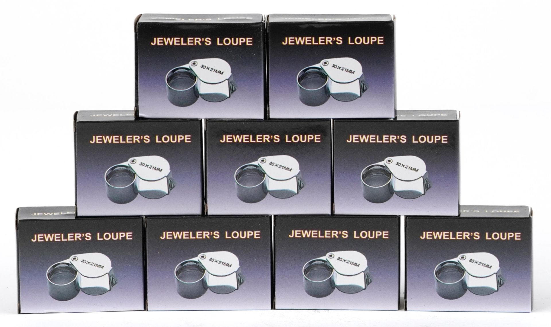 Collection of as new Triplet 30 x 21mm jeweller's loupes with boxes