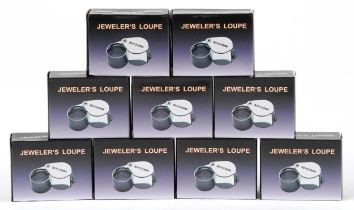 Collection of as new Triplet 30 x 21mm jeweller's loupes with boxes