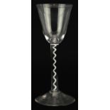 18th century wine glass with opaque twist stem, 18cm high