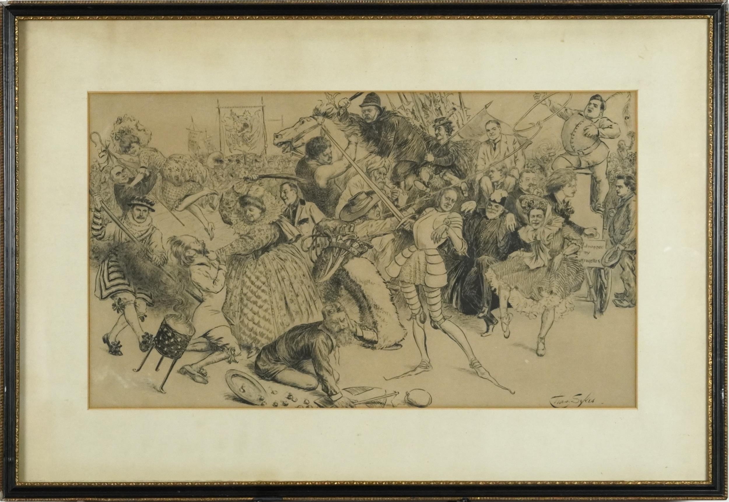 Charles Henry Sykes - Mon Noon, chaotic Suffragette procession, political interest pen and ink - Image 2 of 5