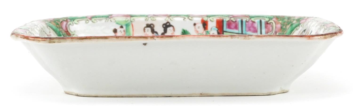 Chinese Canton rectangular dish hand painted in the famille rose palette with panels of figures - Image 6 of 11