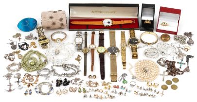 Antique and later costume jewellery, wristwatches and objects, some silver, including George V