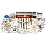 Antique and later costume jewellery, wristwatches and objects, some silver, including George V