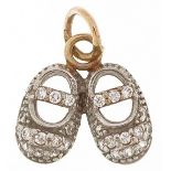 9ct gold charm in the form of a pair of slippers set with clear stones, 1.3cm high, 1.3g