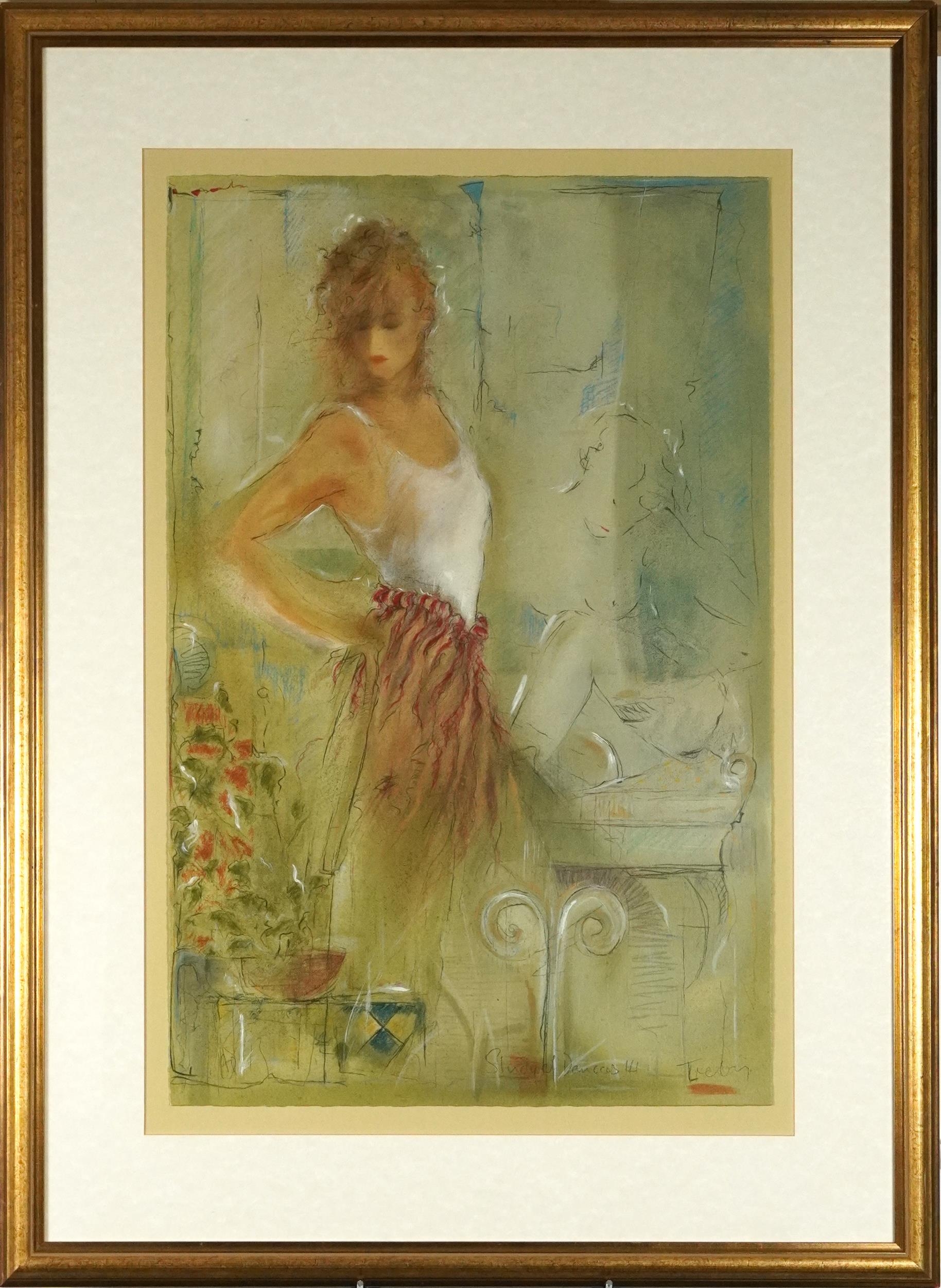 Janet Treby - Portrait of a female, heightened pastel on card, labels verso, mounted, framed and - Image 2 of 6