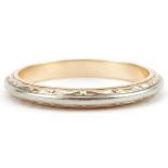 14K two tone gold engine turned wedding band, size L, 2.4g