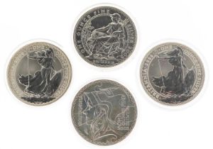 Four Elizabeth II Britannia one ounce fine silver two pounds comprising dates 2003, 2004, 2005 and